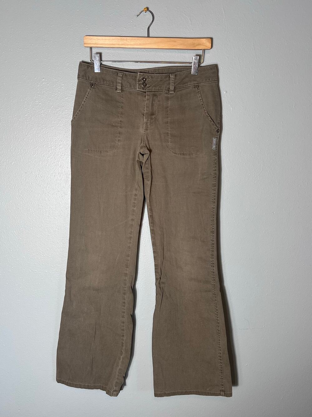 Vintage Silver Brown Khaki Dress Pants Sz 30 Womens Low Rise Boot Cut Pheobe Y2K